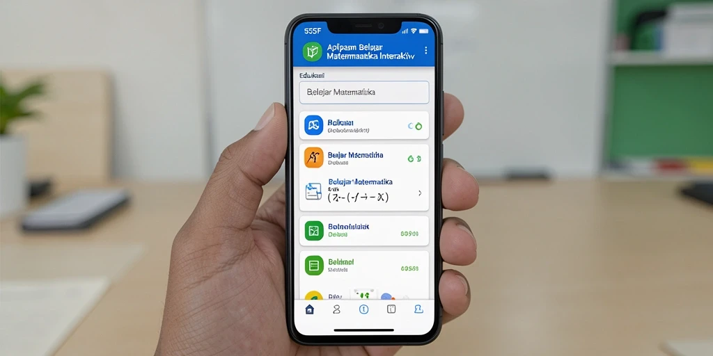 Antarmuka aplikasi 555F untuk belajar matematika yang interaktif.