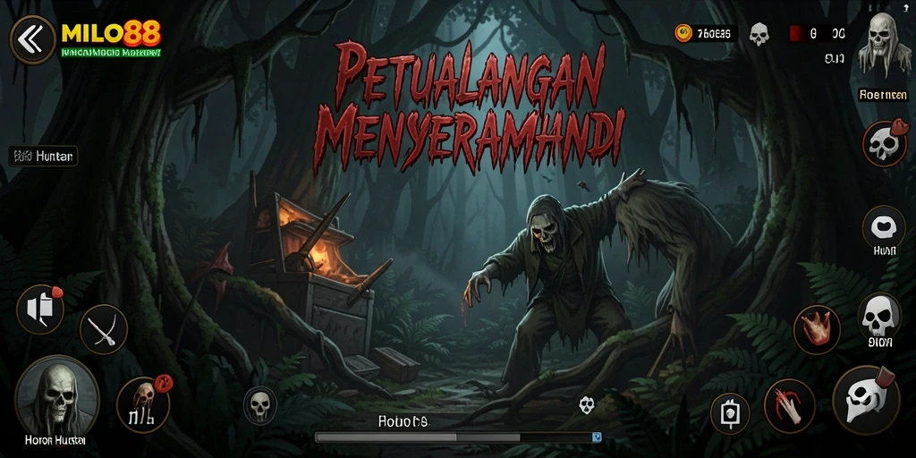 Screenshot menampilkan karakter di tengah hutan gelap yang menegangkan.