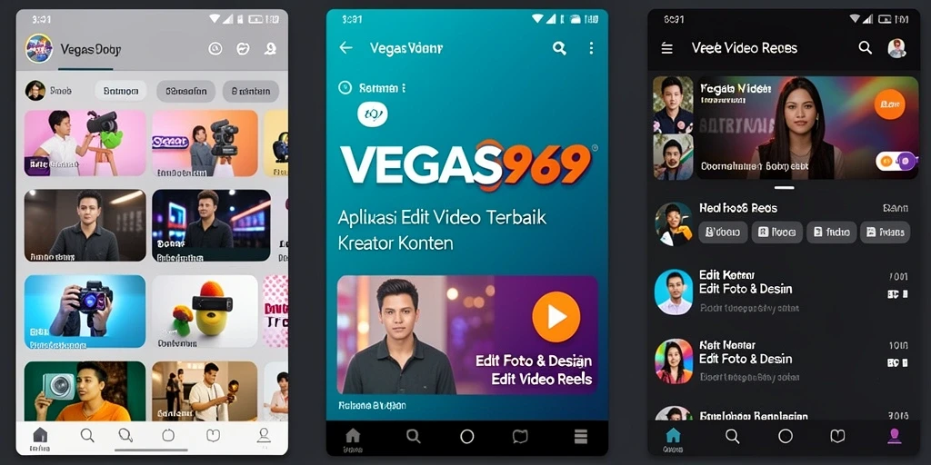 Tampilan antarmuka aplikasi VEGAS969 untuk edit video reels.